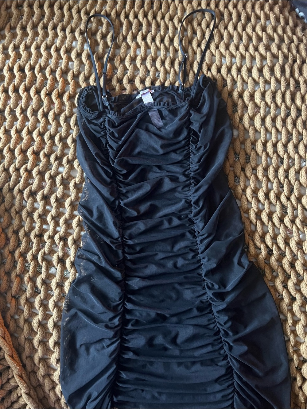 Savage X Fenty Black Ruched Strapless Slip Dress